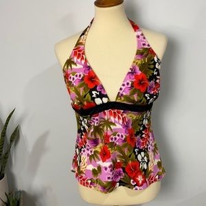 Floral Halter Tankini Top in Pink and Red